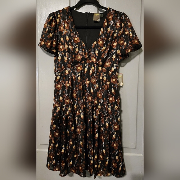Taylor Black and Brown Floral Midi Dress, NWT, Size 2 - Picture 2 of 9